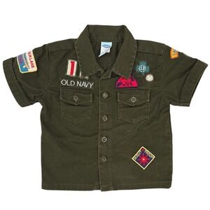 Old Navy Baby Boy Army Green‎ Patch Shirt 6–12 Months Button Up